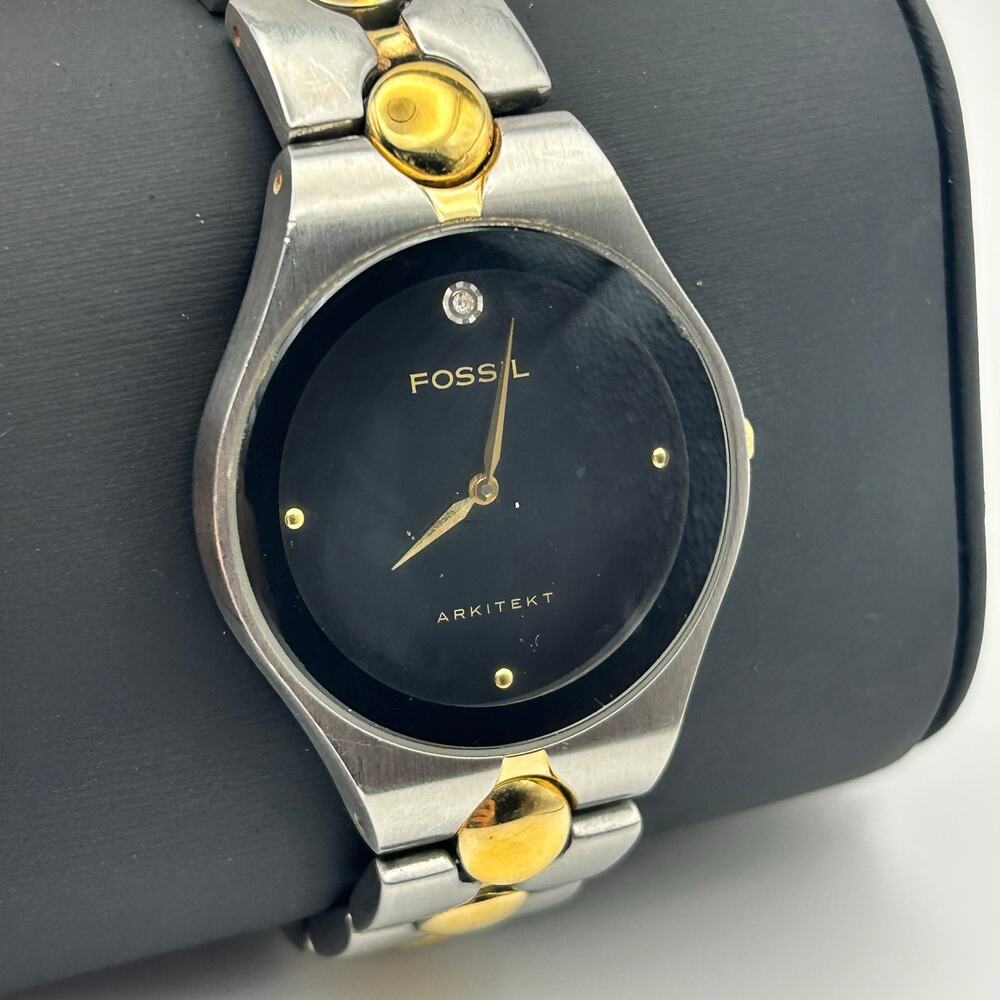 Two-tone Fossil Arkitekt FS-2843 Black Dial Minimalist Quartz Watch Working